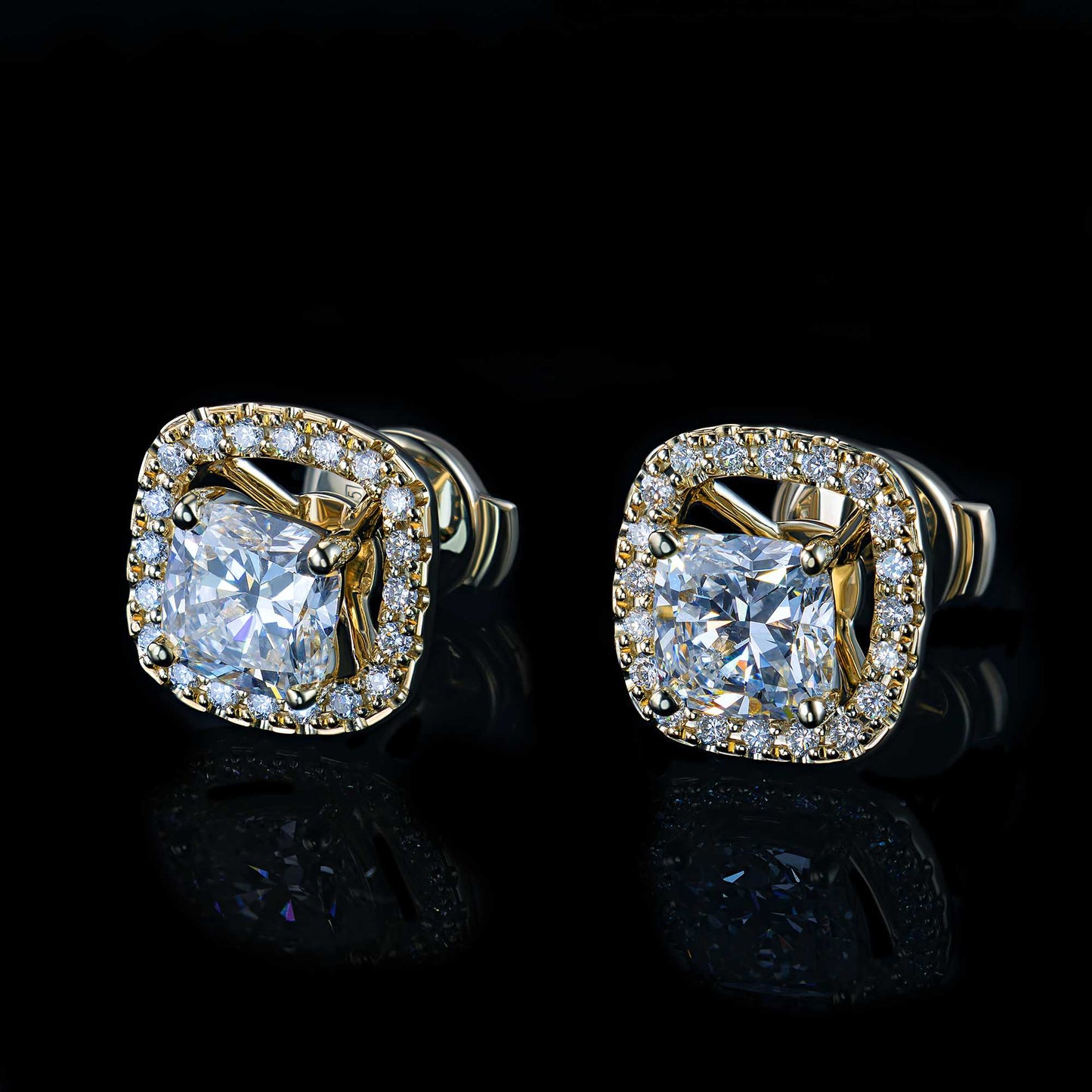 14K Yellow Gold Earring Studs with Garnet and Lab-Created Diamonds 12.560 CT.TW