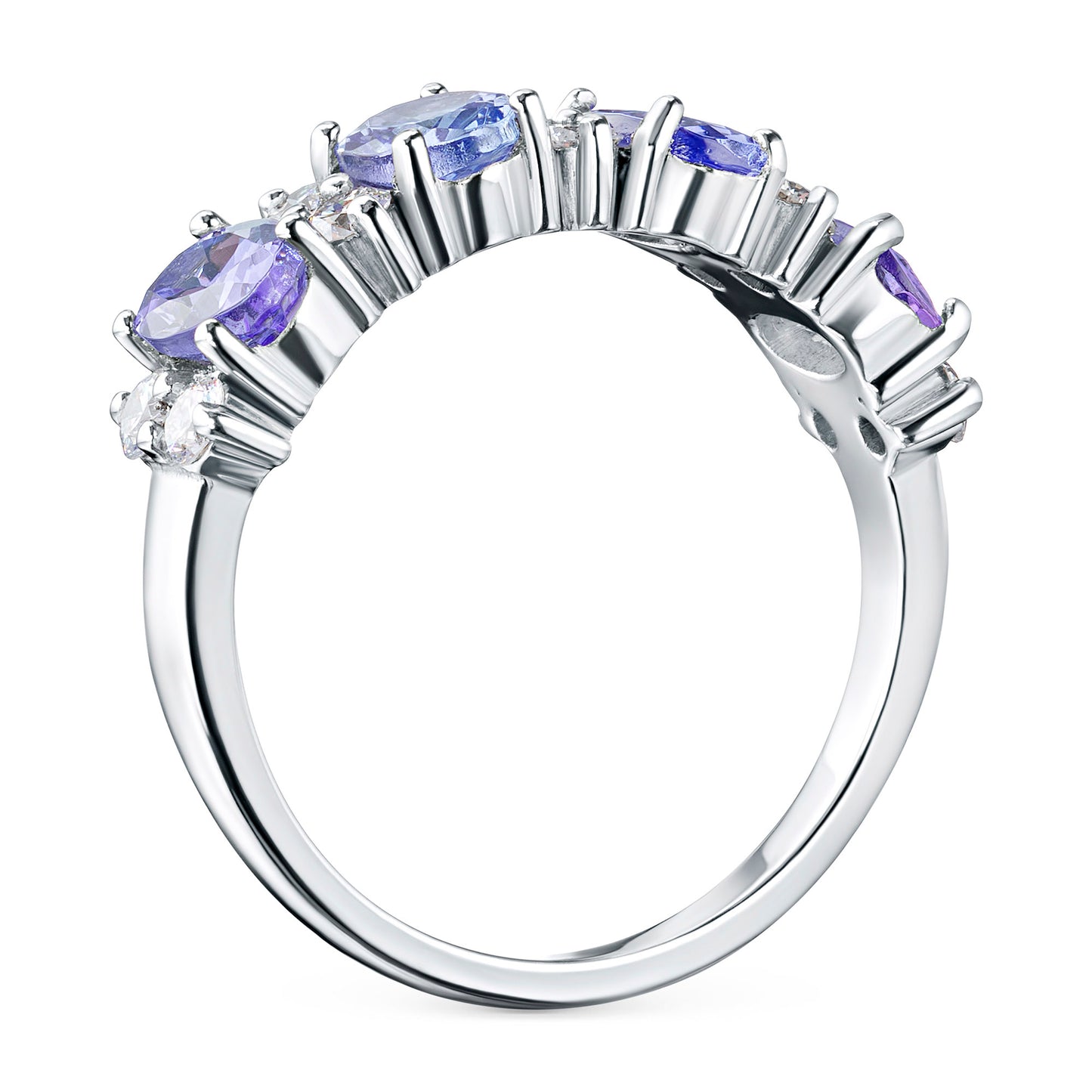 14K White Gold Ring with Tanzanite and Natural Diamonds 4.400 CT.TW