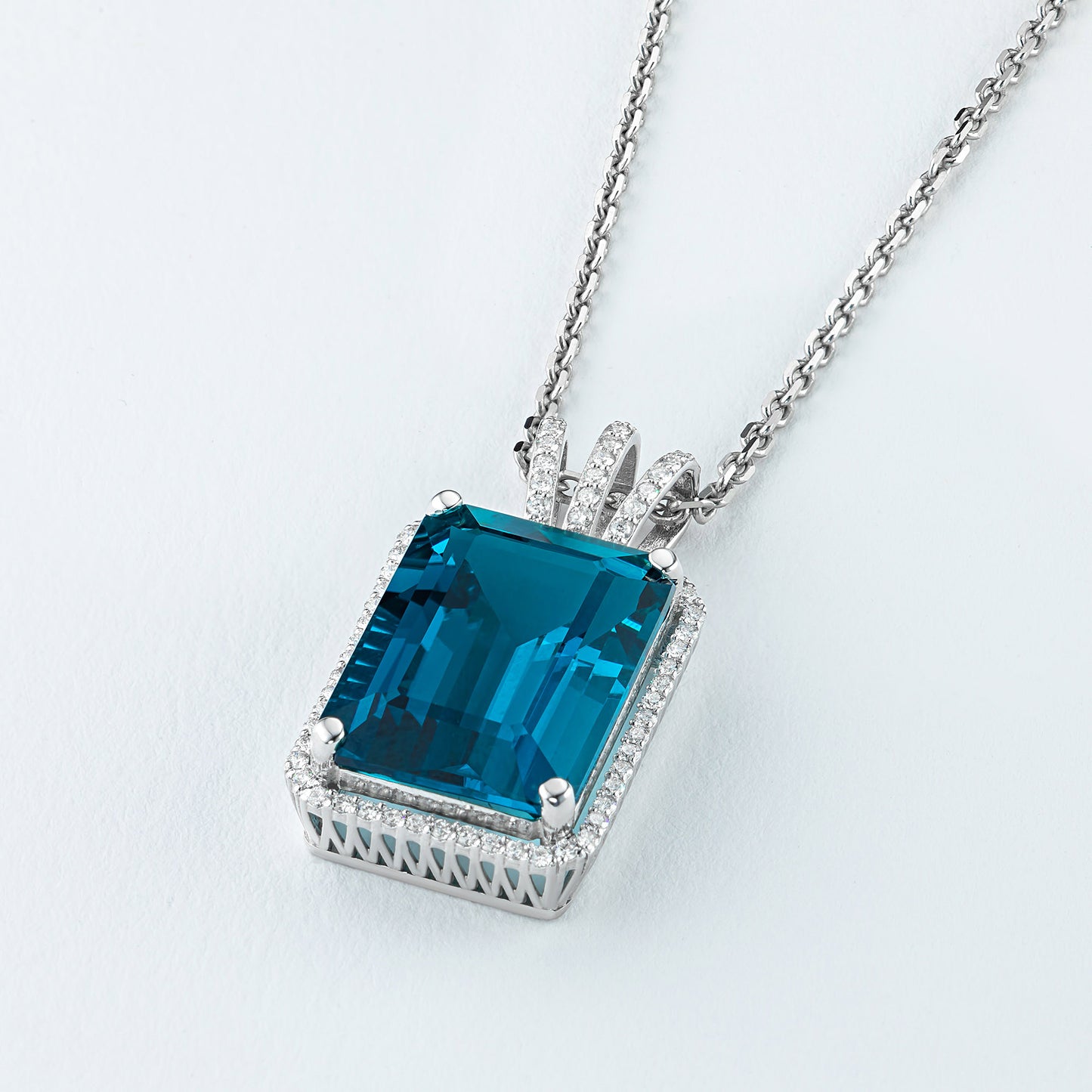 14K White Gold Pendant with Topaz and Lab-Created Diamonds 23.830 CT.TW