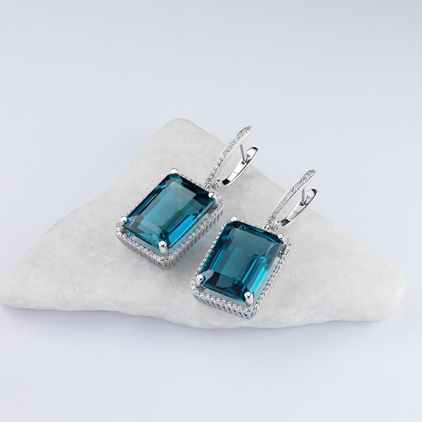 14K White Gold Earrings with Topaz and Lab-Created Diamonds 68.080 CT.TW