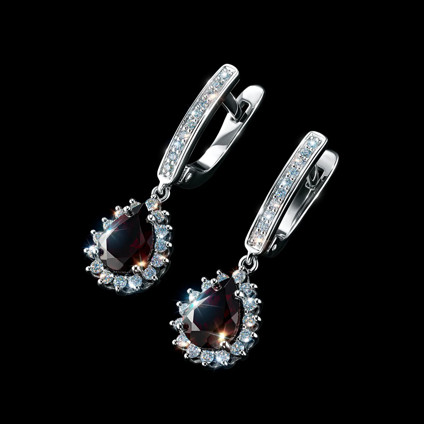 14K White Gold Earrings with Garnet and Lab-Created Diamonds 13.990 CT.TW