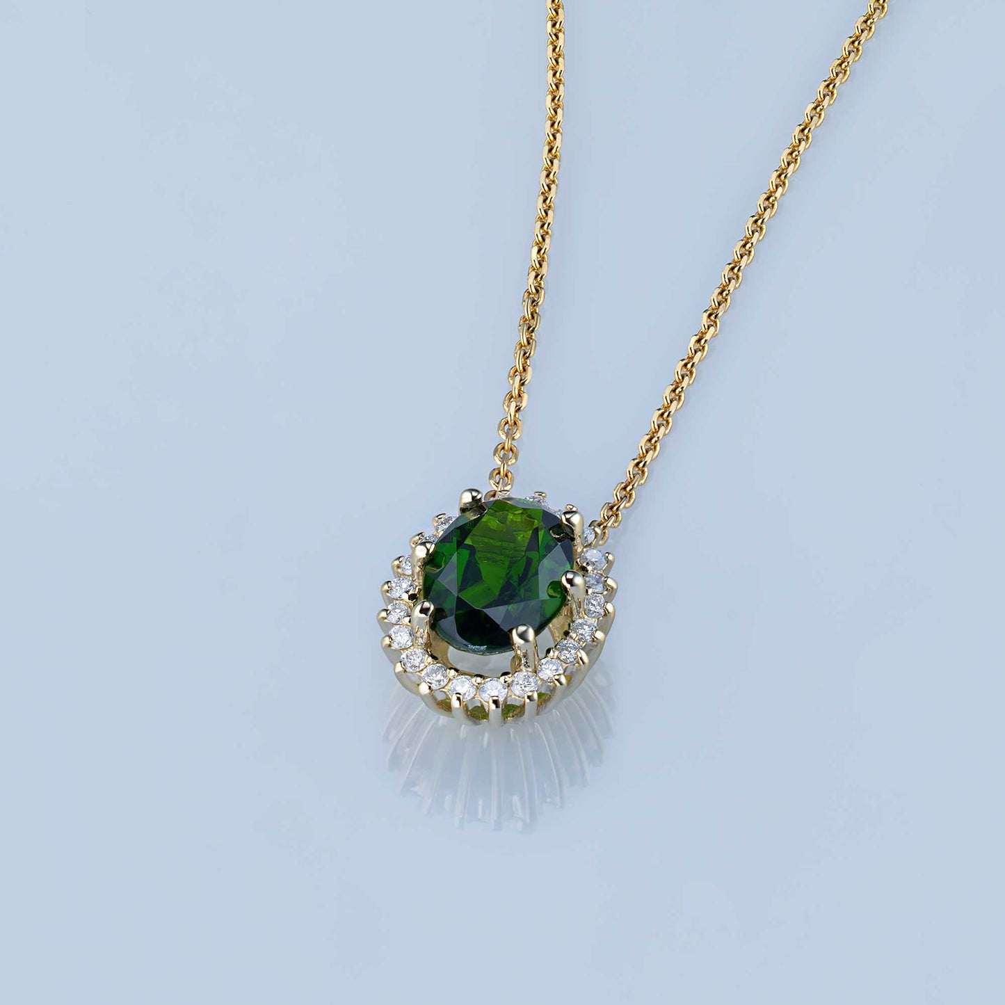 14K White Gold Pendant with Chrome diopside and Lab-Created Diamonds 3.040 CT.TW