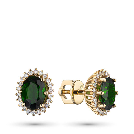 14K White Gold Earring Studs with Chrome diopside and Lab-Created Diamonds 14.560 CT.TW