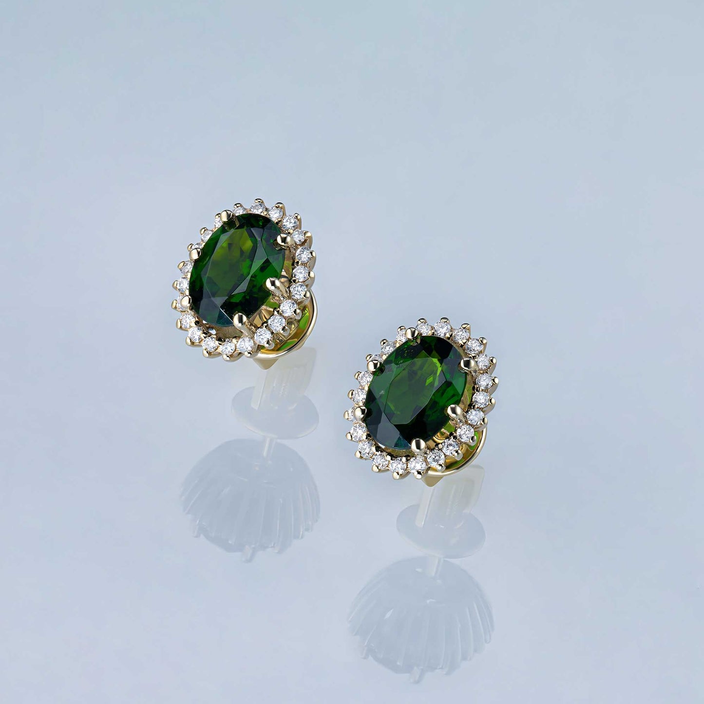 14K White Gold Earring Studs with Chrome diopside and Lab-Created Diamonds 14.560 CT.TW