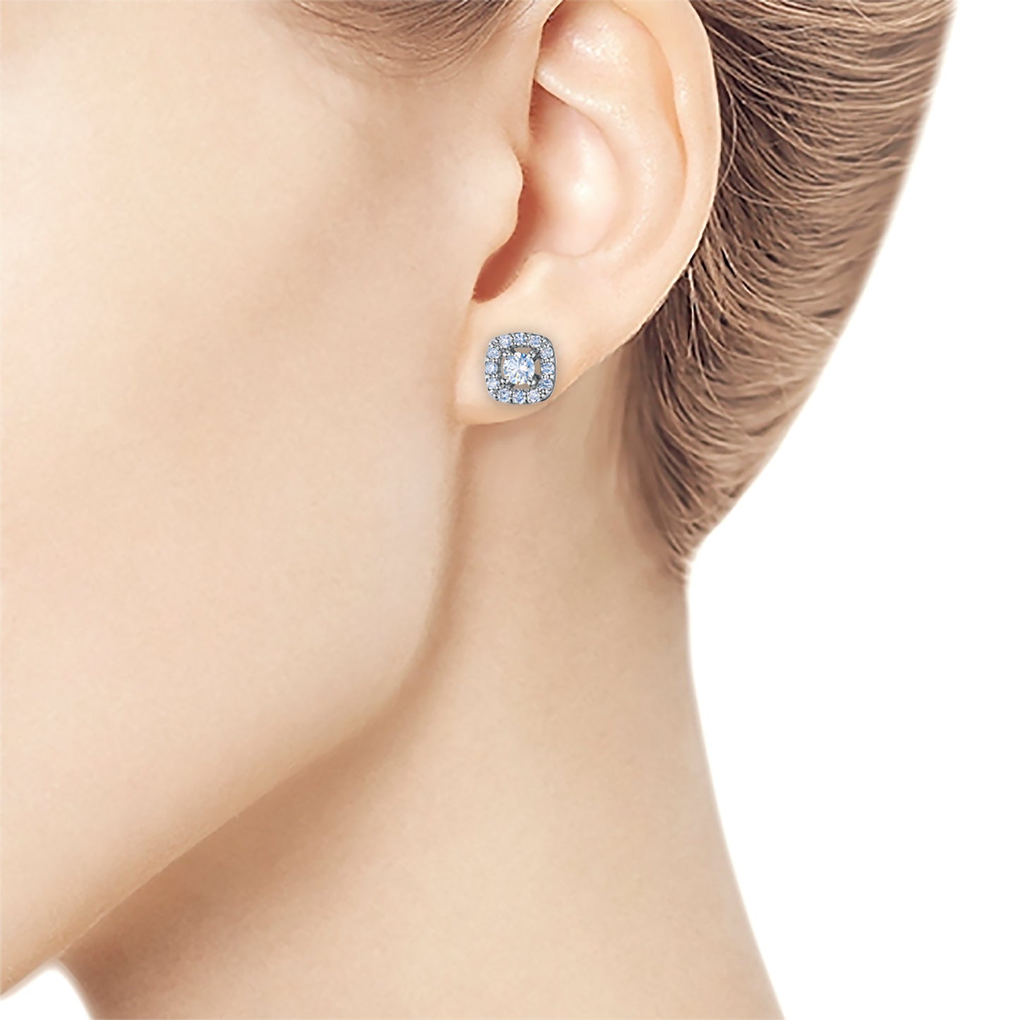 Sterling Silver Earring Studs with Sapphire and Lab-Created Diamonds 4.540 CT.TW