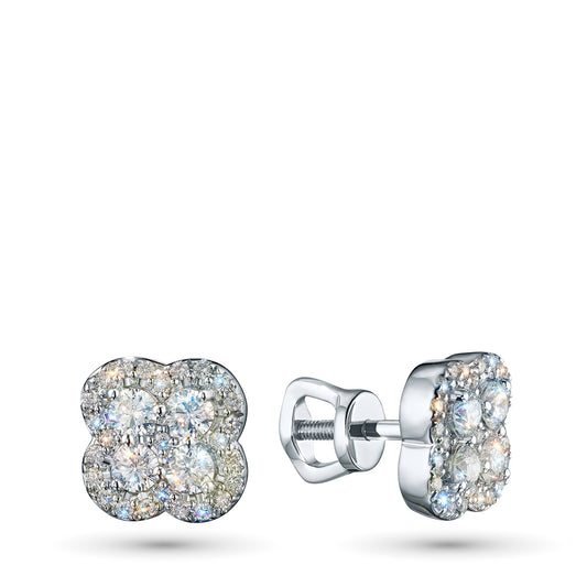 Sterling Silver Earring Studs with Sapphire and Lab-Created Diamonds 15.200 CT.TW