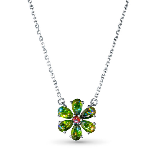 Sterling Silver Necklace with Chrome diopside and Garnet 2.730 CT.TW