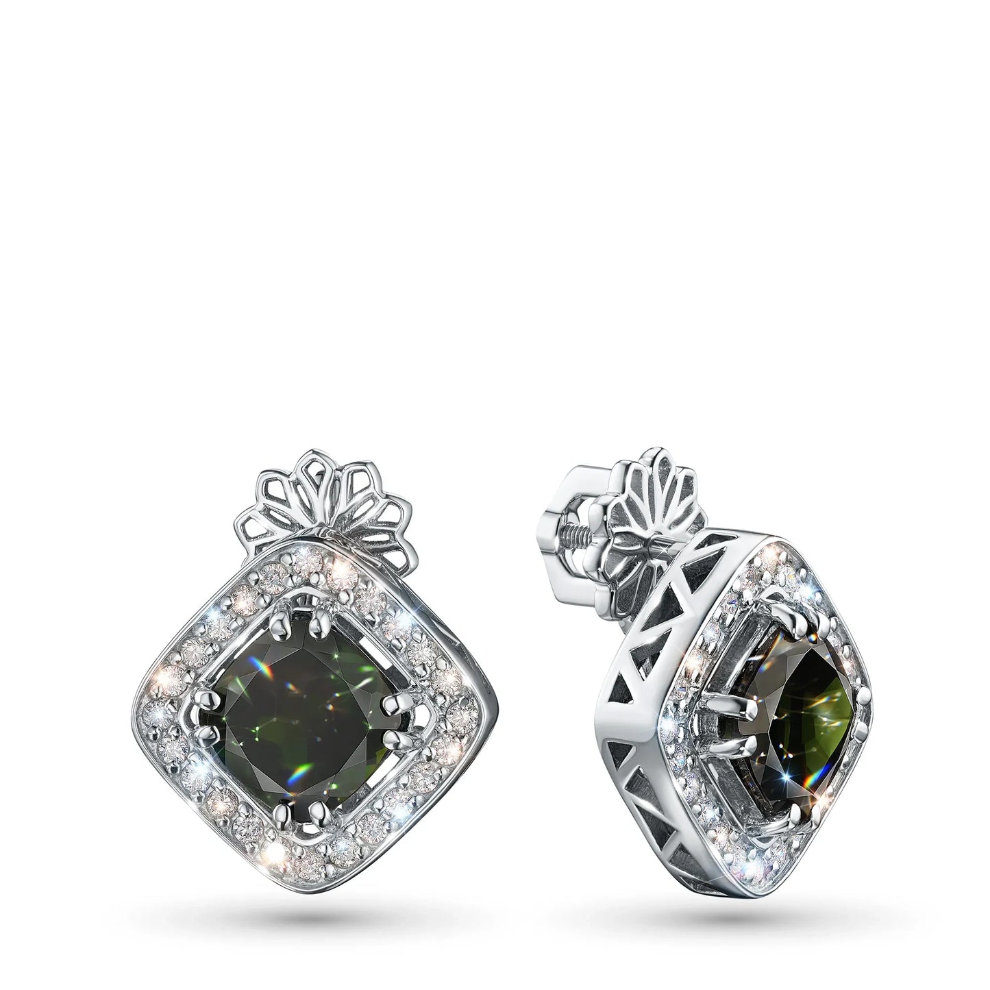 Sterling Silver Earring Studs with Topaz and Lab-Created Diamonds 27.070 CT.TW