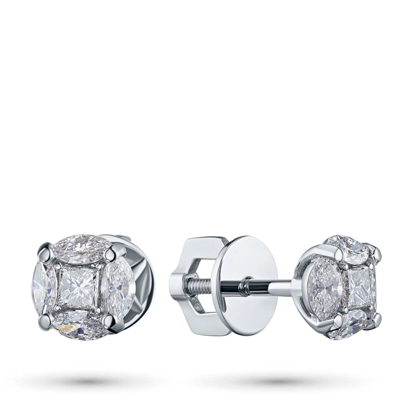14K White Gold Earring Studs with Natural Diamonds 4.070 CT.TW