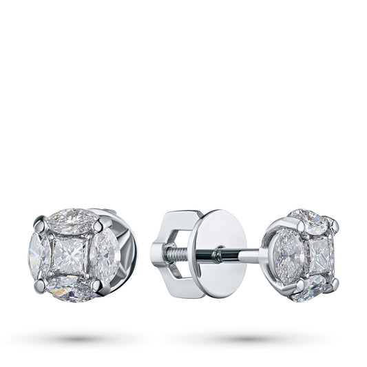 14K White Gold Earring Studs with Natural Diamonds 4.070 CT.TW