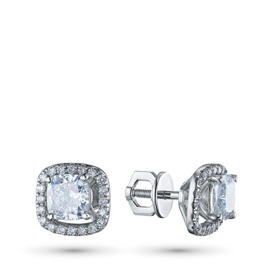 14K White Gold Earring Studs with Garnet and Lab-Created Diamonds 18.100 CT.TW