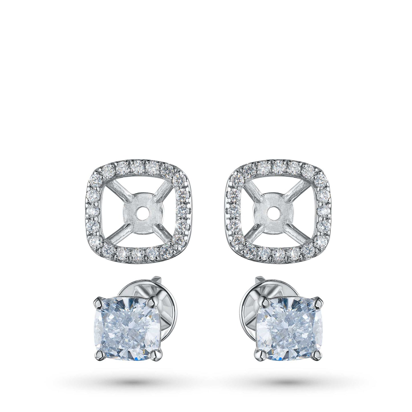 14K White Gold Earring Studs with Garnet and Lab-Created Diamonds 18.100 CT.TW
