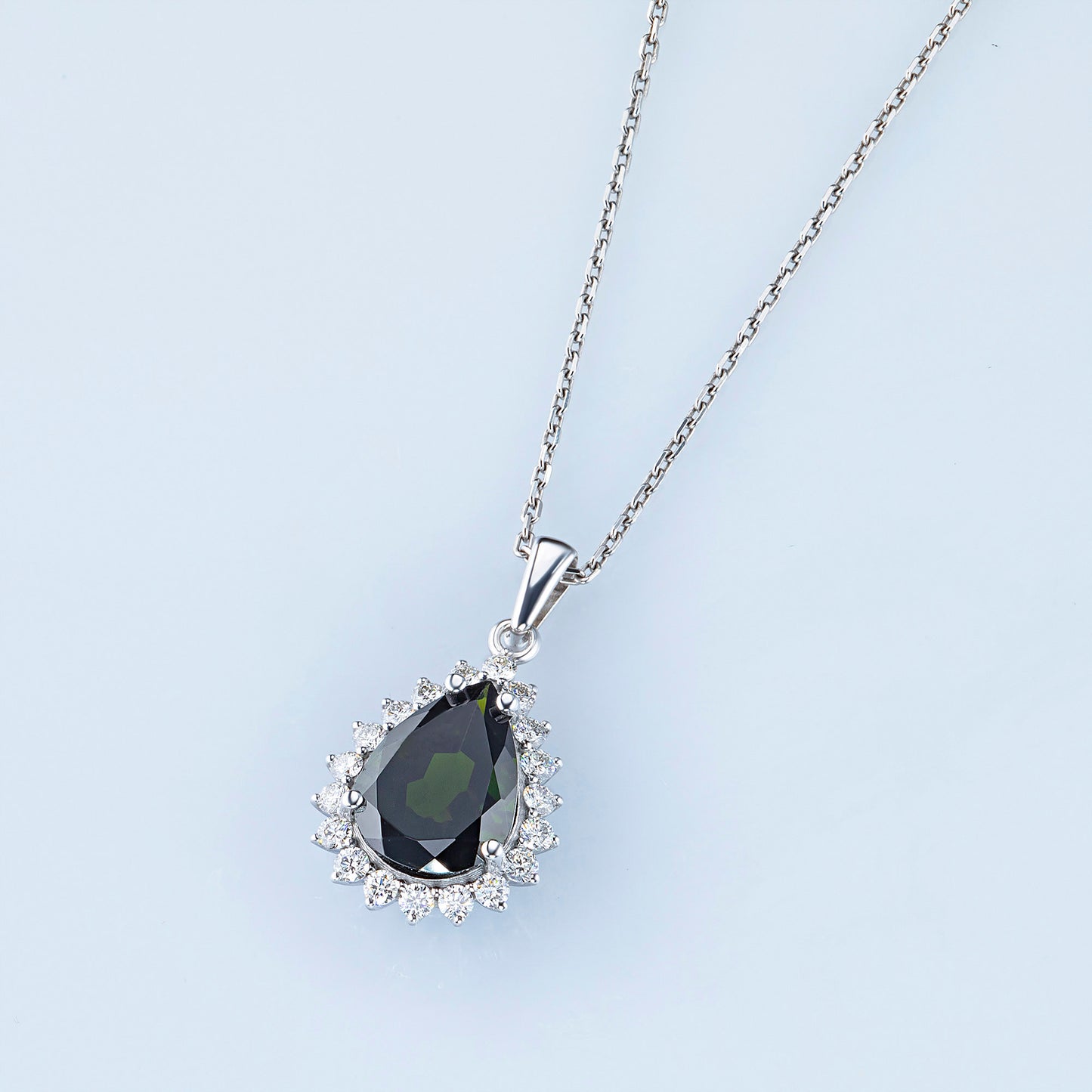 14K White Gold Pendant with Chrome diopside and Lab-Created Diamonds 7.710 CT.TW
