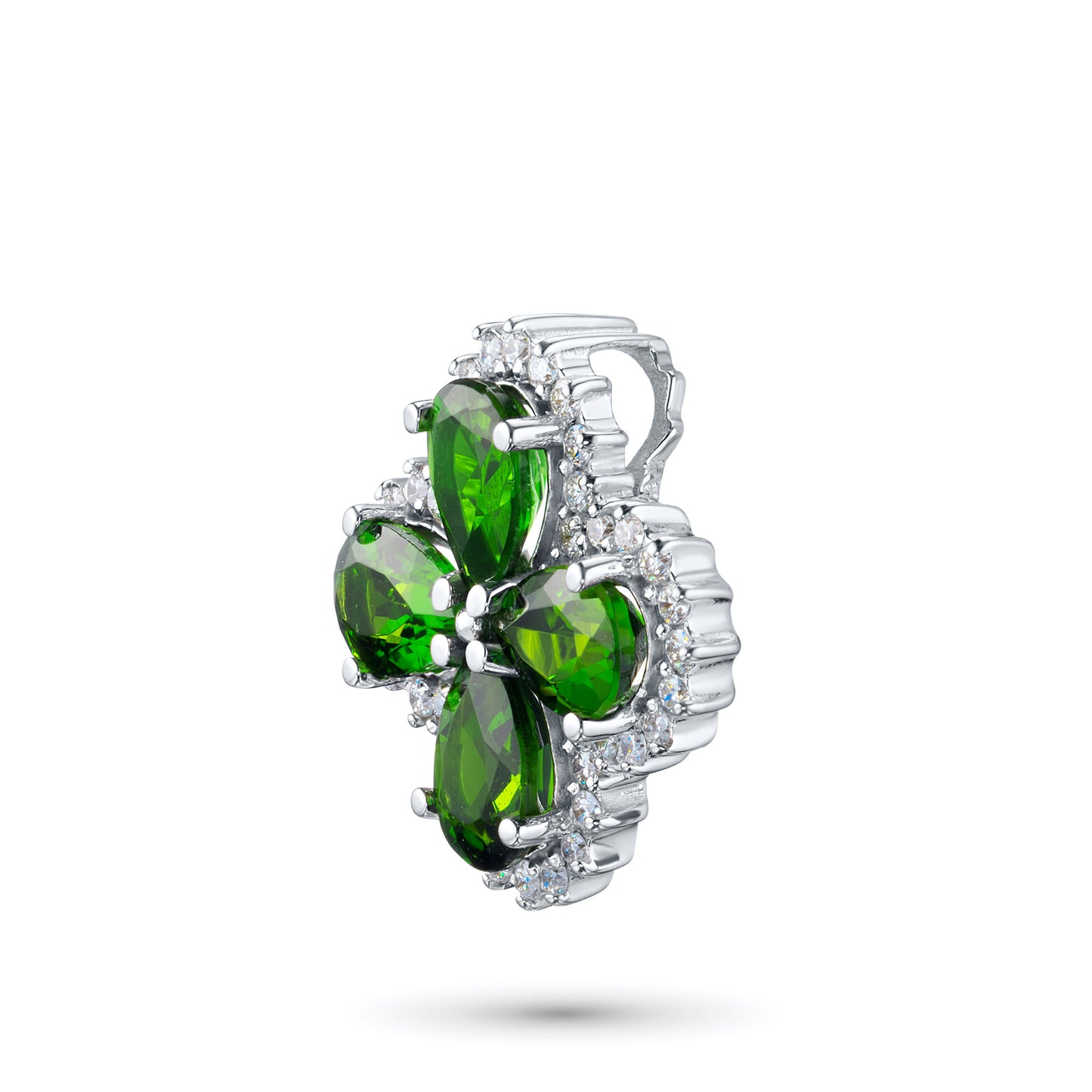 14K White Gold Pendant with Chrome diopside and Lab-Created Diamonds 10.000 CT.TW