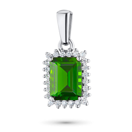 14K White Gold Pendant with Chrome diopside and Lab-Created Diamonds 3.620 CT.TW