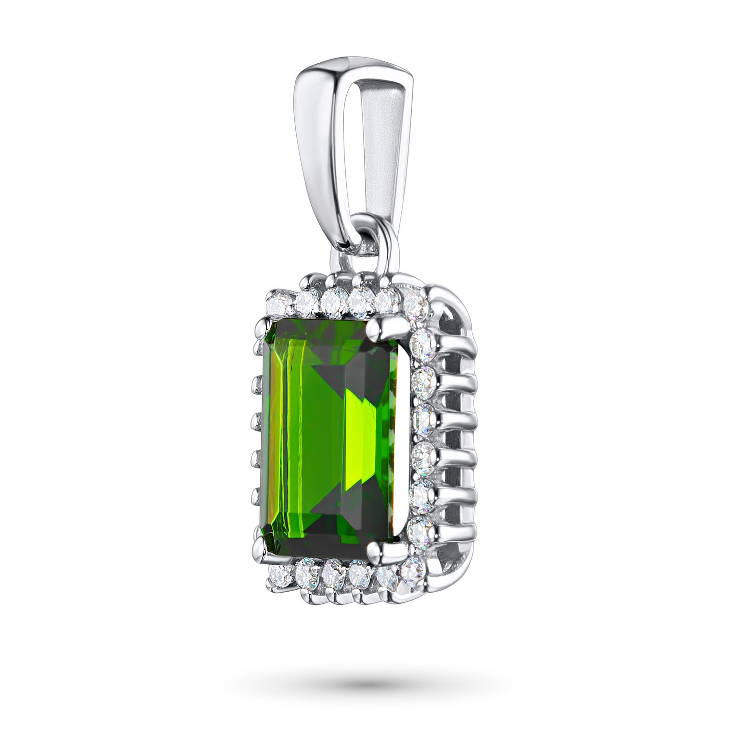 14K White Gold Pendant with Chrome diopside and Lab-Created Diamonds 3.620 CT.TW