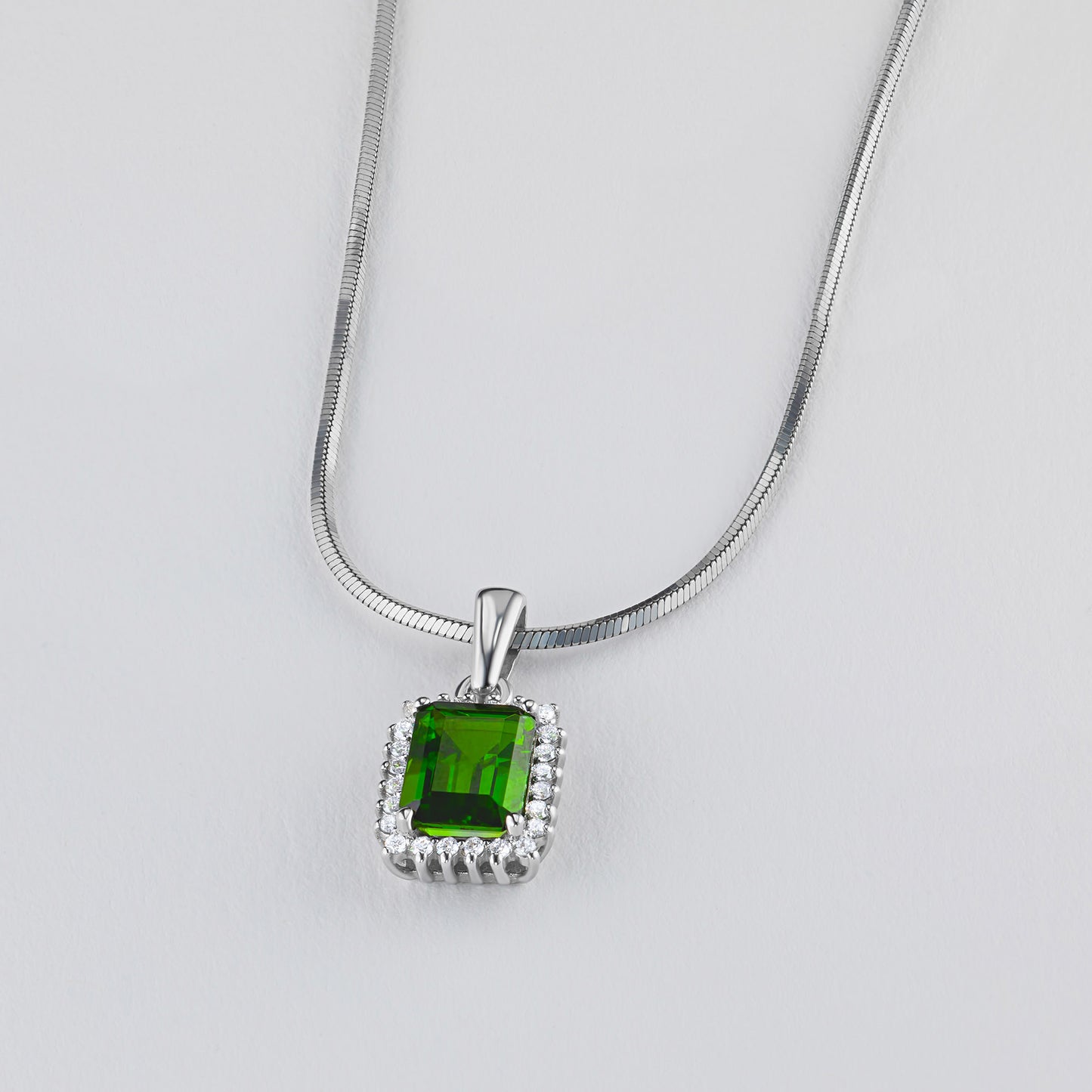14K White Gold Pendant with Chrome diopside and Lab-Created Diamonds 3.620 CT.TW