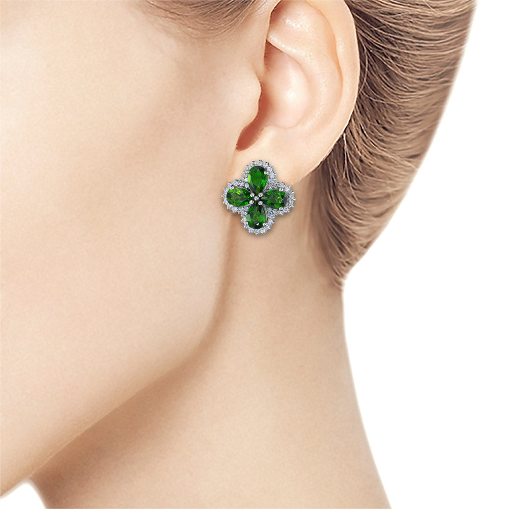 14K White Gold Earrings with Chrome diopside and Lab-Created Diamonds 40.400 CT.TW
