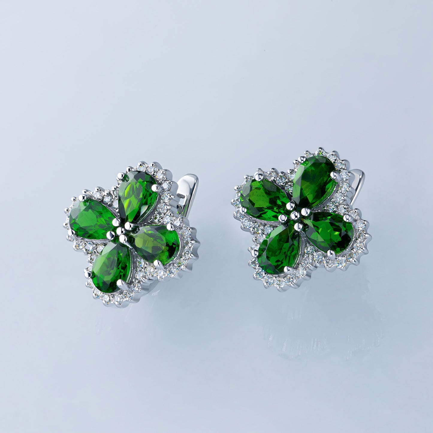 14K White Gold Earrings with Chrome diopside and Lab-Created Diamonds 40.400 CT.TW