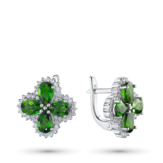 14K White Gold Earrings with Chrome diopside and Lab-Created Diamonds 40.400 CT.TW