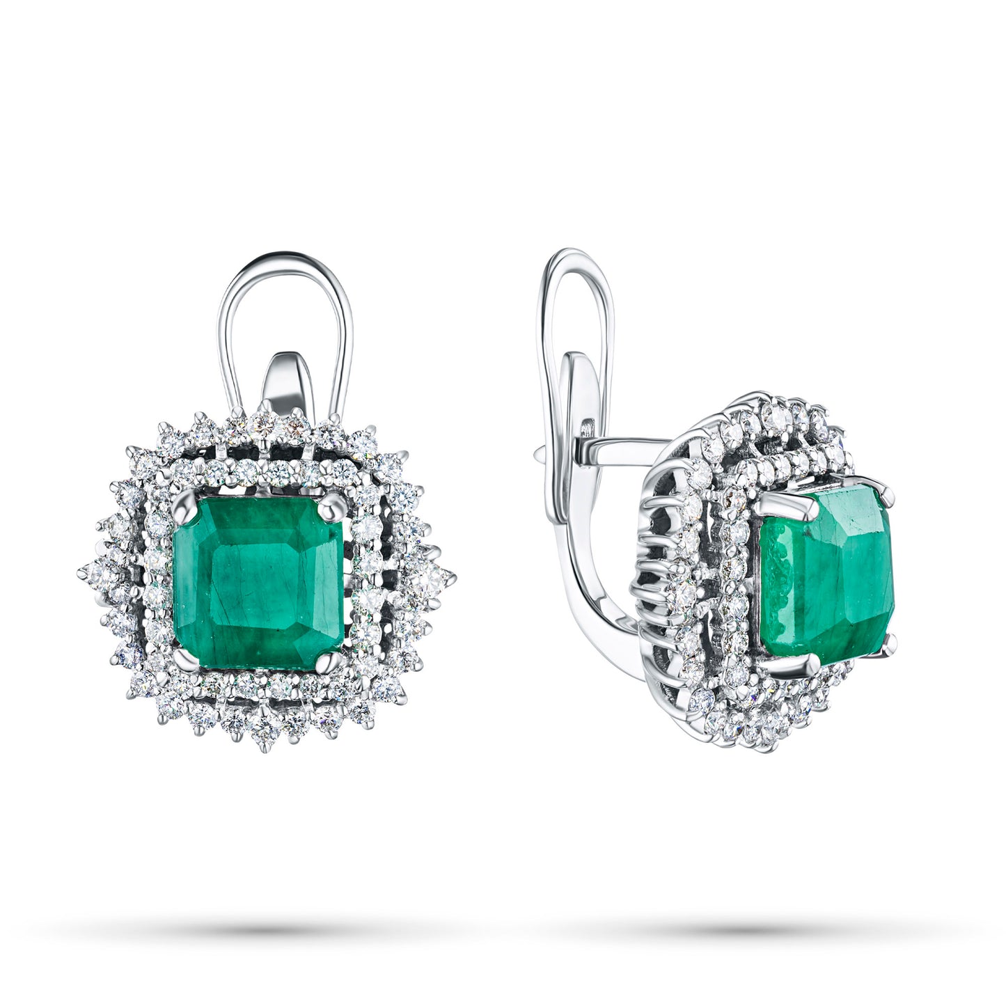 14K White Gold Earrings with Emerald and Lab-Created Diamonds 48.350 CT.TW