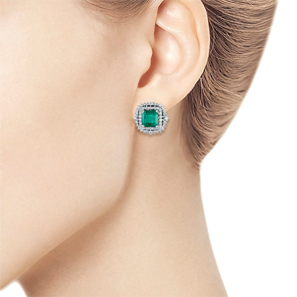 14K White Gold Earrings with Emerald and Lab-Created Diamonds 48.350 CT.TW