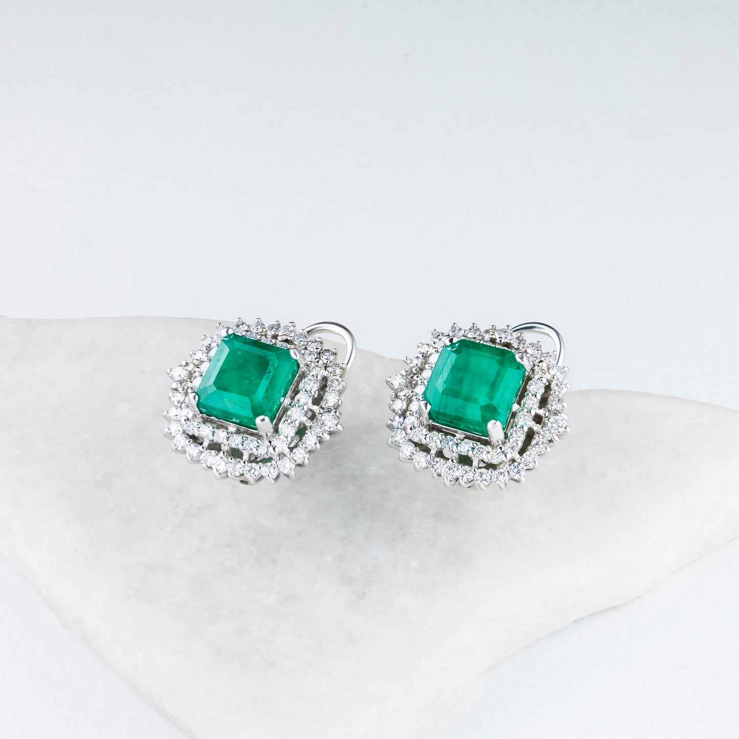 14K White Gold Earrings with Emerald and Lab-Created Diamonds 48.350 CT.TW