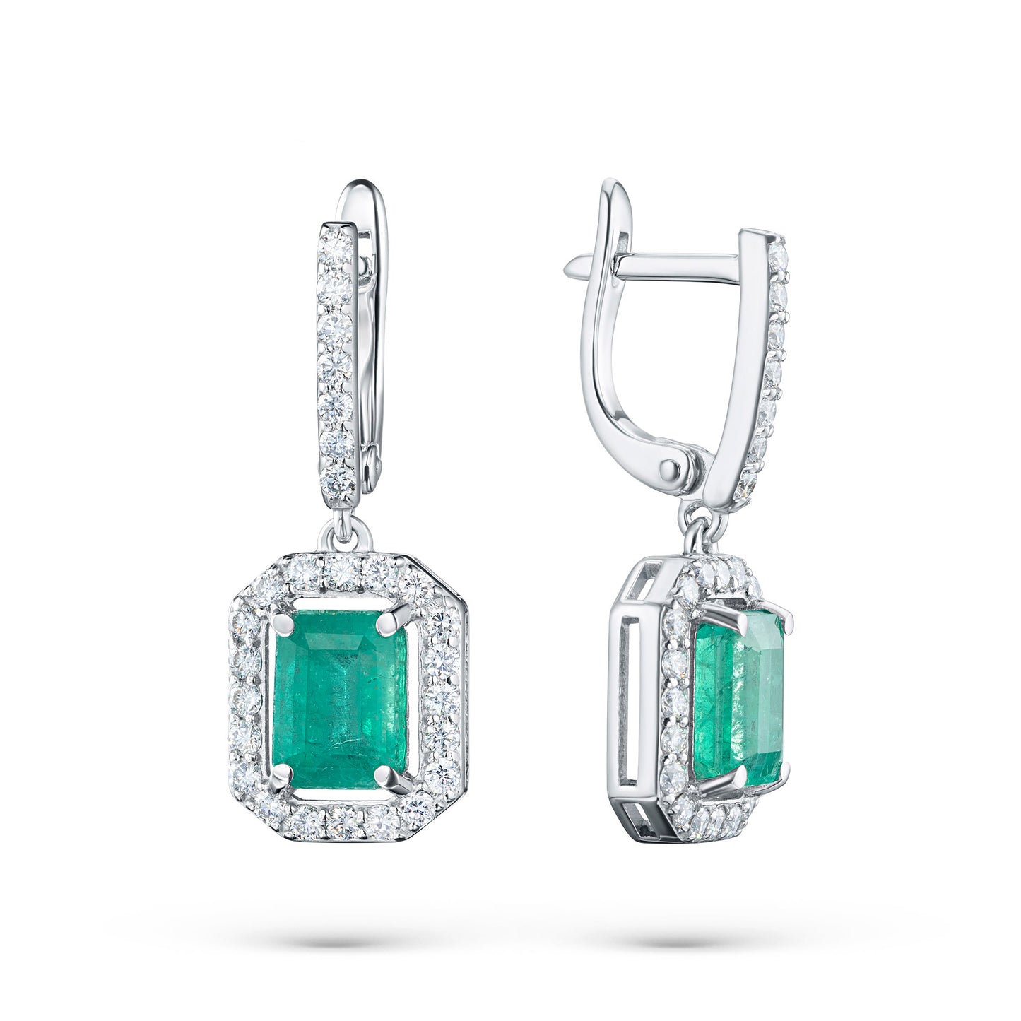 14K White Gold Earrings with Chrome diopside and Lab-Created Diamonds 30.850 CT.TW