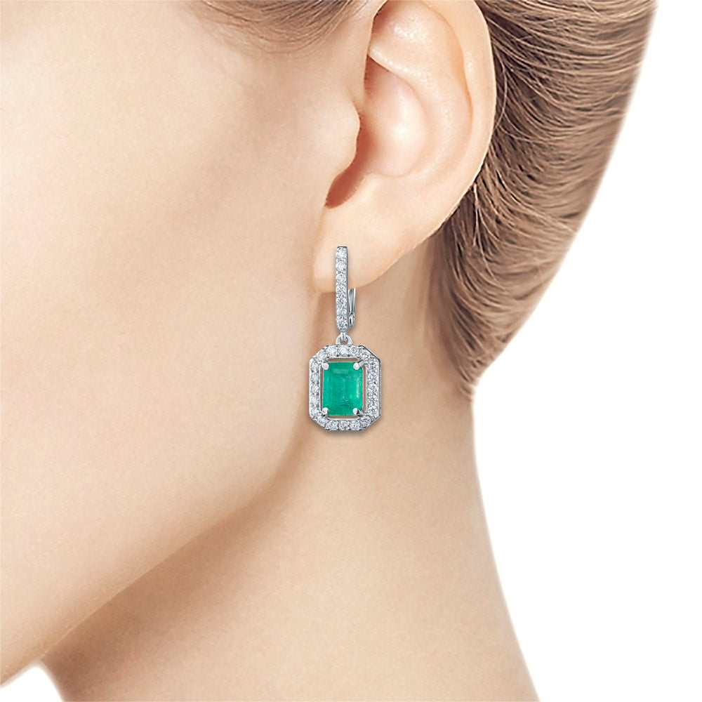 14K White Gold Earrings with Chrome diopside and Lab-Created Diamonds 30.850 CT.TW