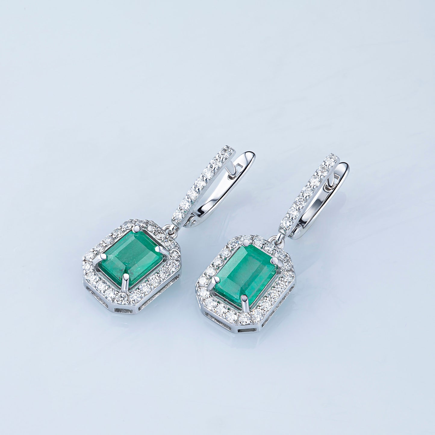 14K White Gold Earrings with Chrome diopside and Lab-Created Diamonds 30.850 CT.TW