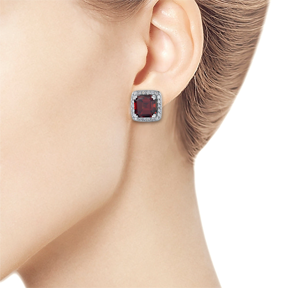 14K White Gold Earring Studs with Garnet and Lab-Created Diamonds 22.750 CT.TW