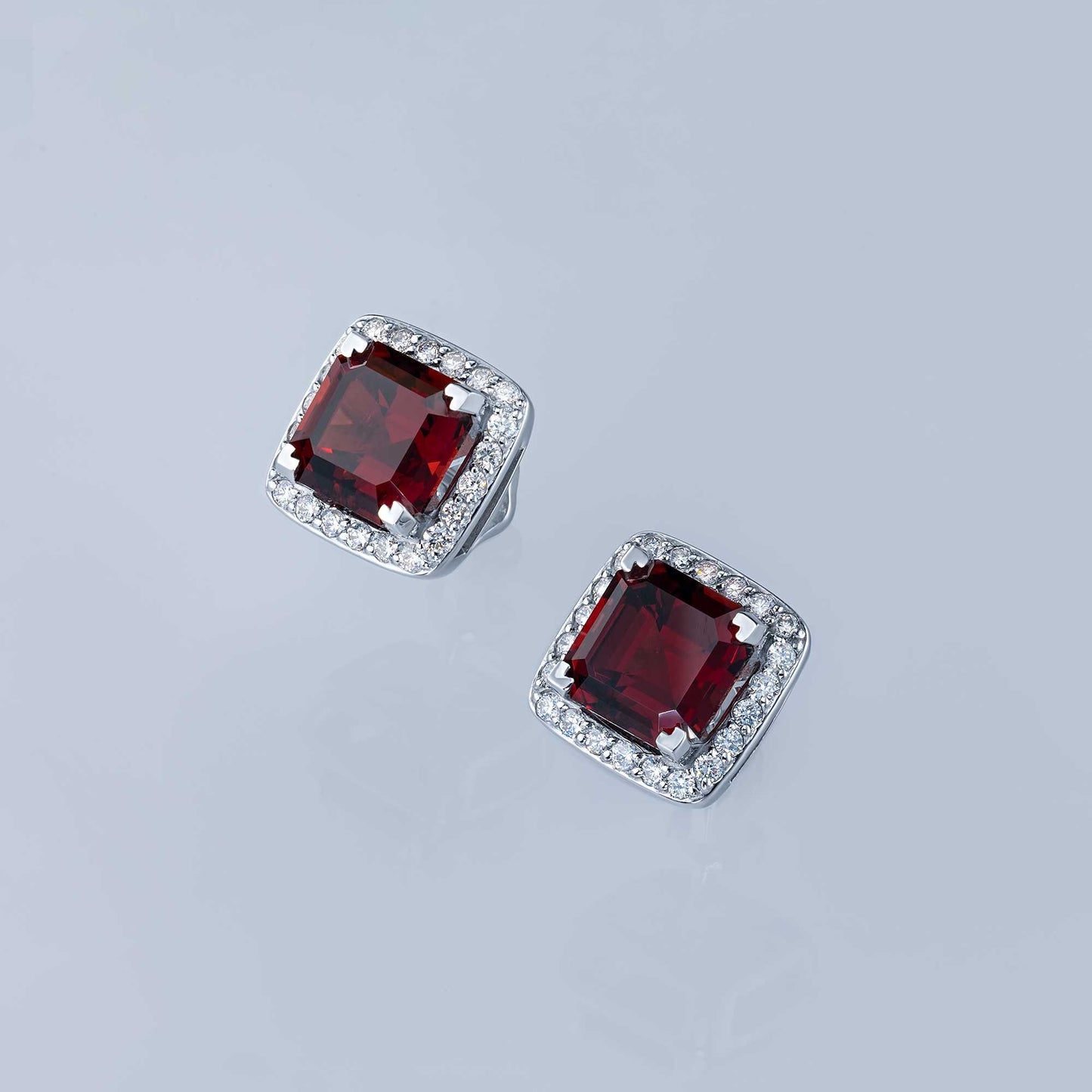 14K White Gold Earring Studs with Garnet and Lab-Created Diamonds 22.750 CT.TW