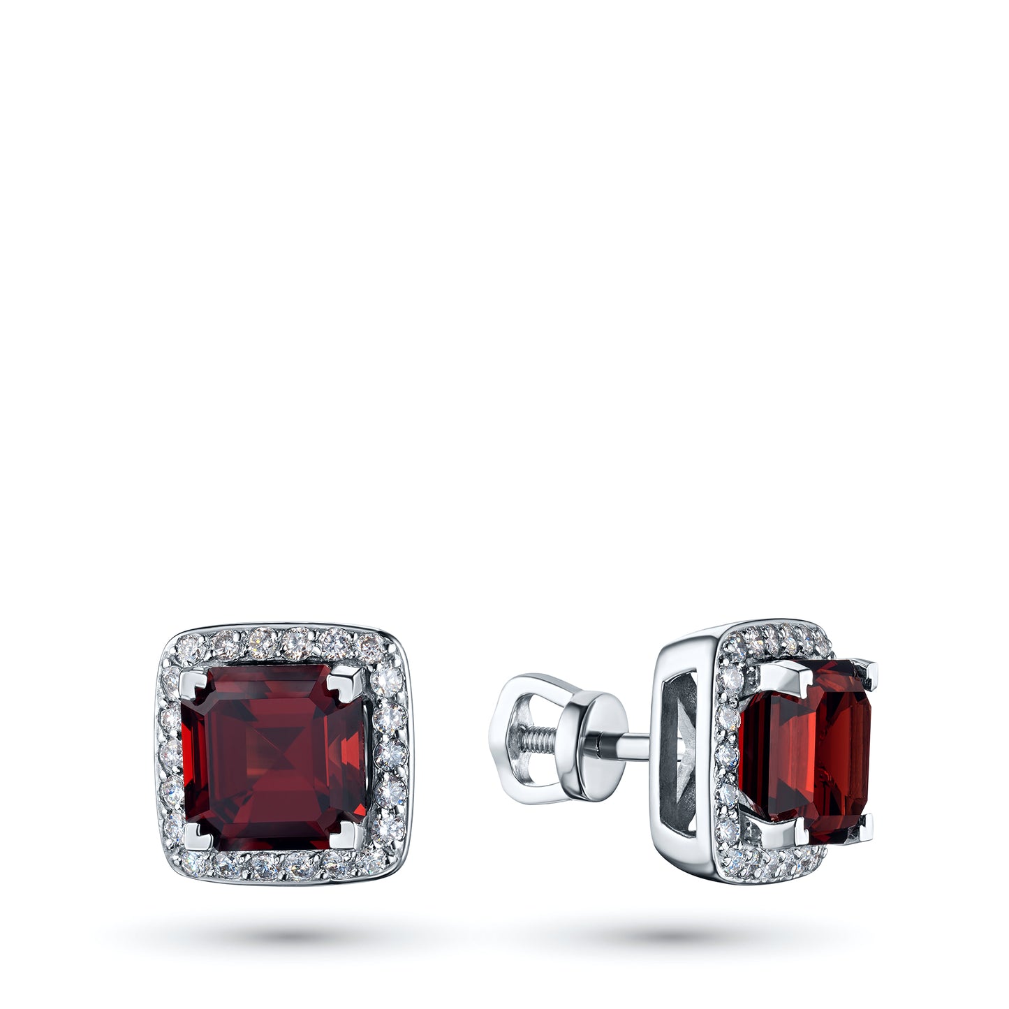 14K Yellow Gold Earring Studs with Garnet and Lab-Created Diamonds 23.890 CT.TW