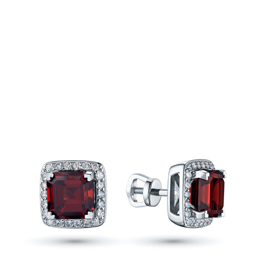14K Yellow Gold Earring Studs with Garnet and Lab-Created Diamonds 23.890 CT.TW