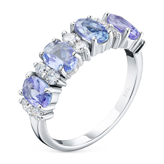 14K White Gold Ring with Tanzanite and Natural Diamonds 4.400 CT.TW