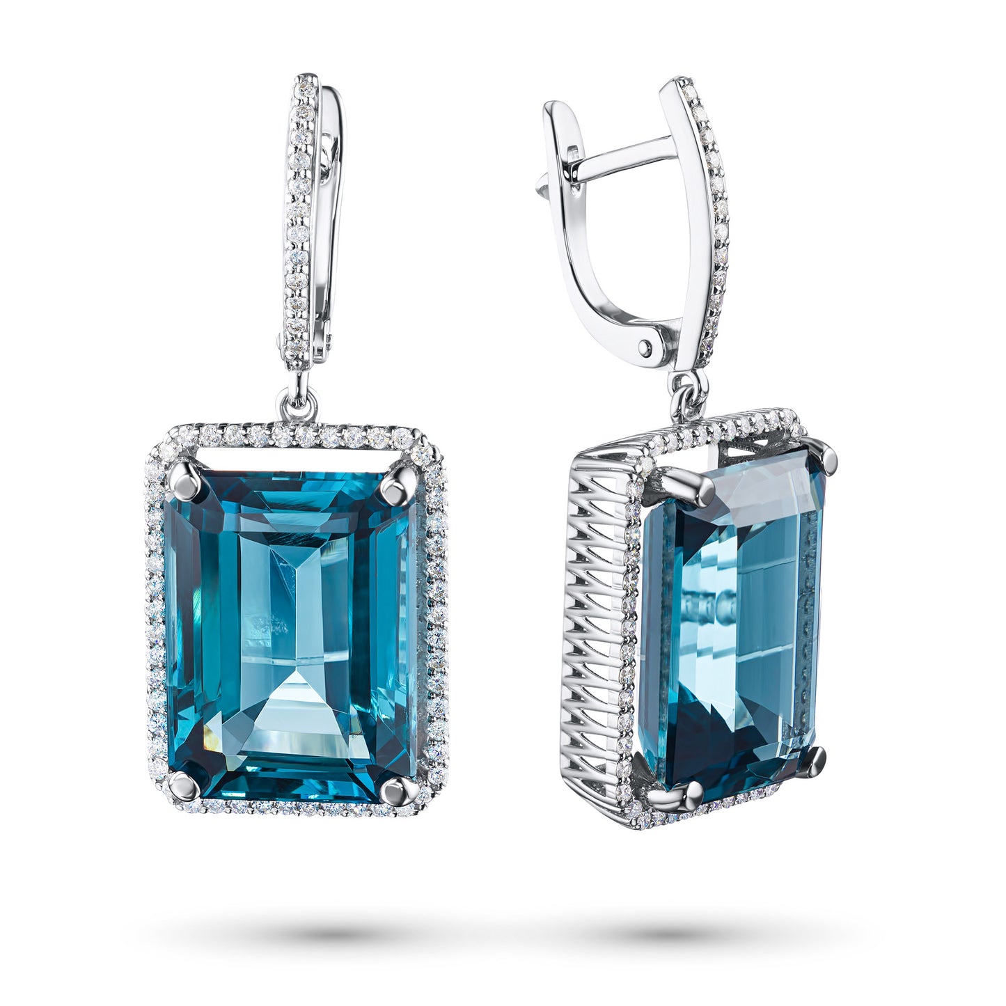 14K White Gold Earrings with Topaz and Lab-Created Diamonds 68.080 CT.TW