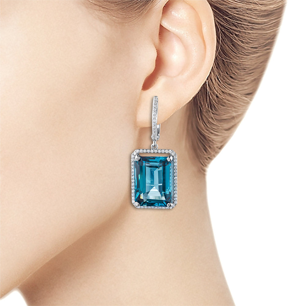 14K White Gold Earrings with Topaz and Lab-Created Diamonds 68.080 CT.TW