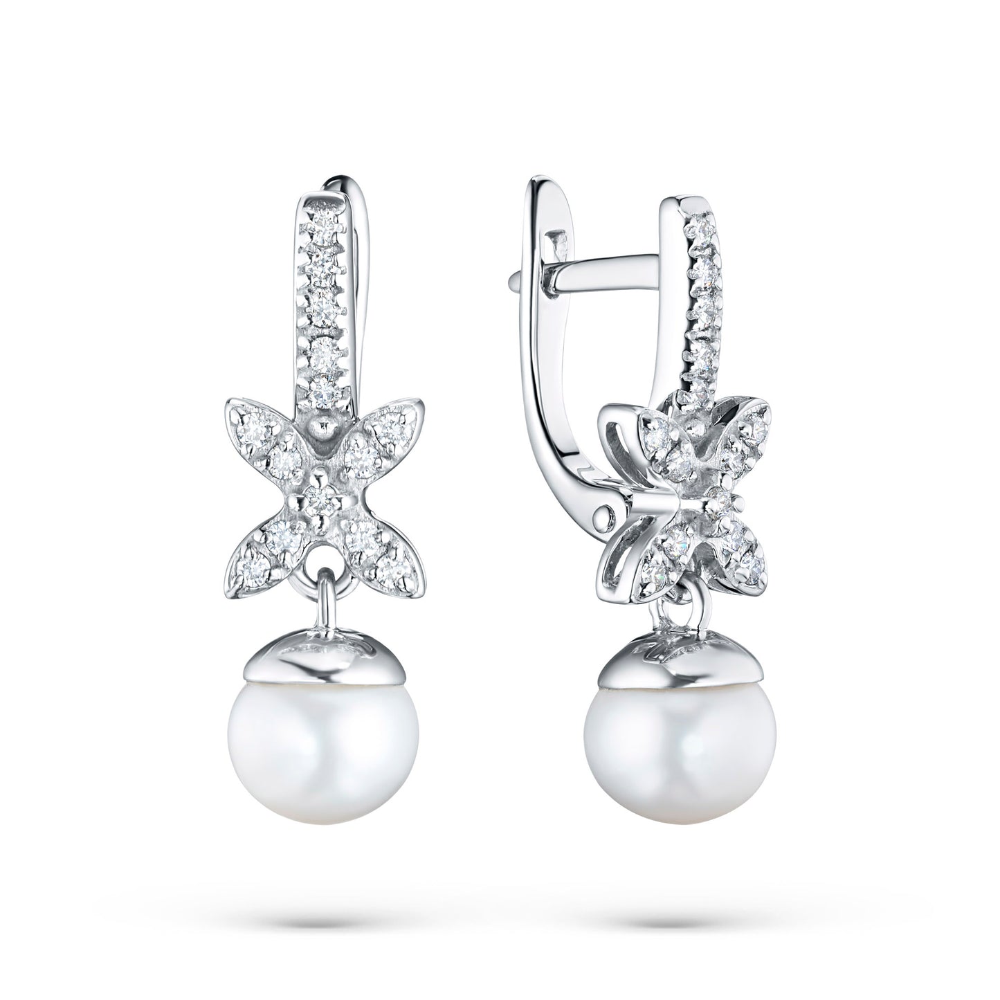 14K White Gold Earrings with Pearl and Natural Diamonds 6.970 CT.TW