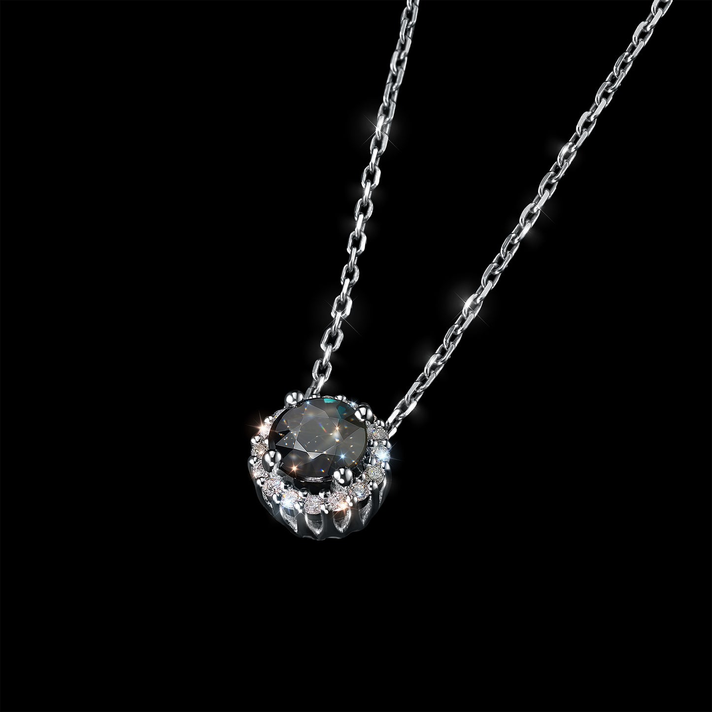 14K White Gold Pendant with Sapphire and Lab-Created Diamonds 1.920 CT.TW