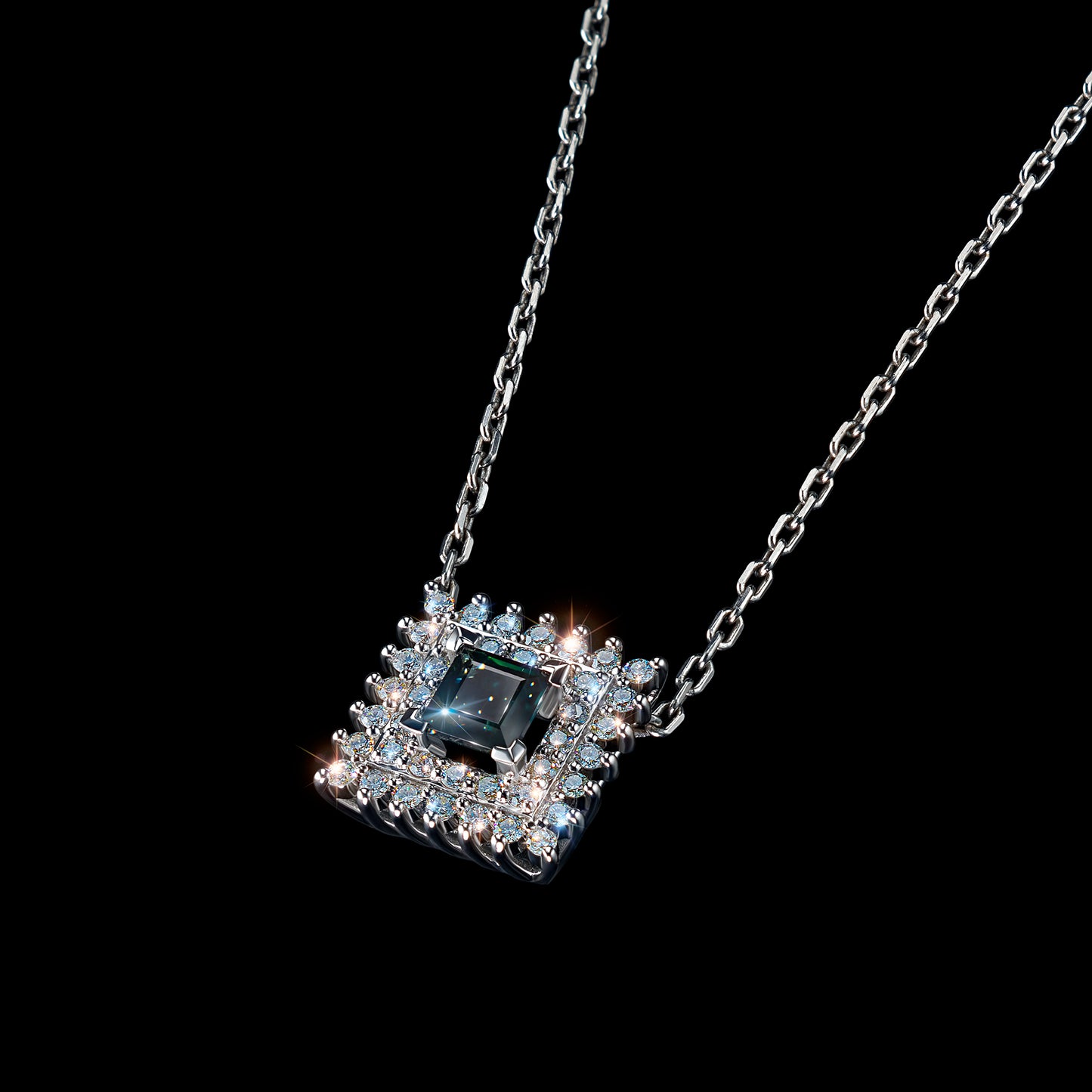 14K White Gold Pendant with Sapphire and Lab-Created Diamonds 12.800 CT.TW