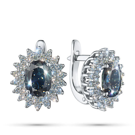 14K White Gold Earrings with Sapphire and Lab-Created Diamonds 66.100 CT.TW