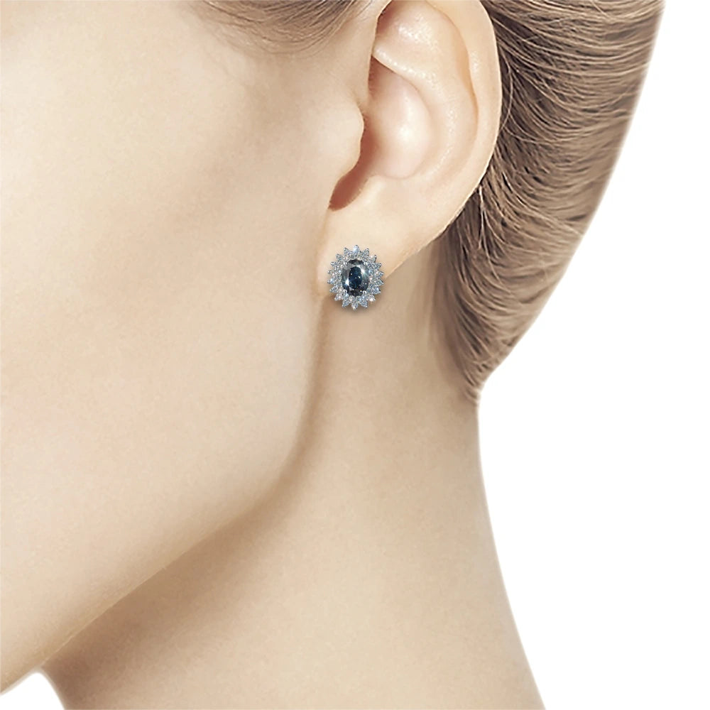 14K White Gold Earrings with Sapphire and Lab-Created Diamonds 66.100 CT.TW