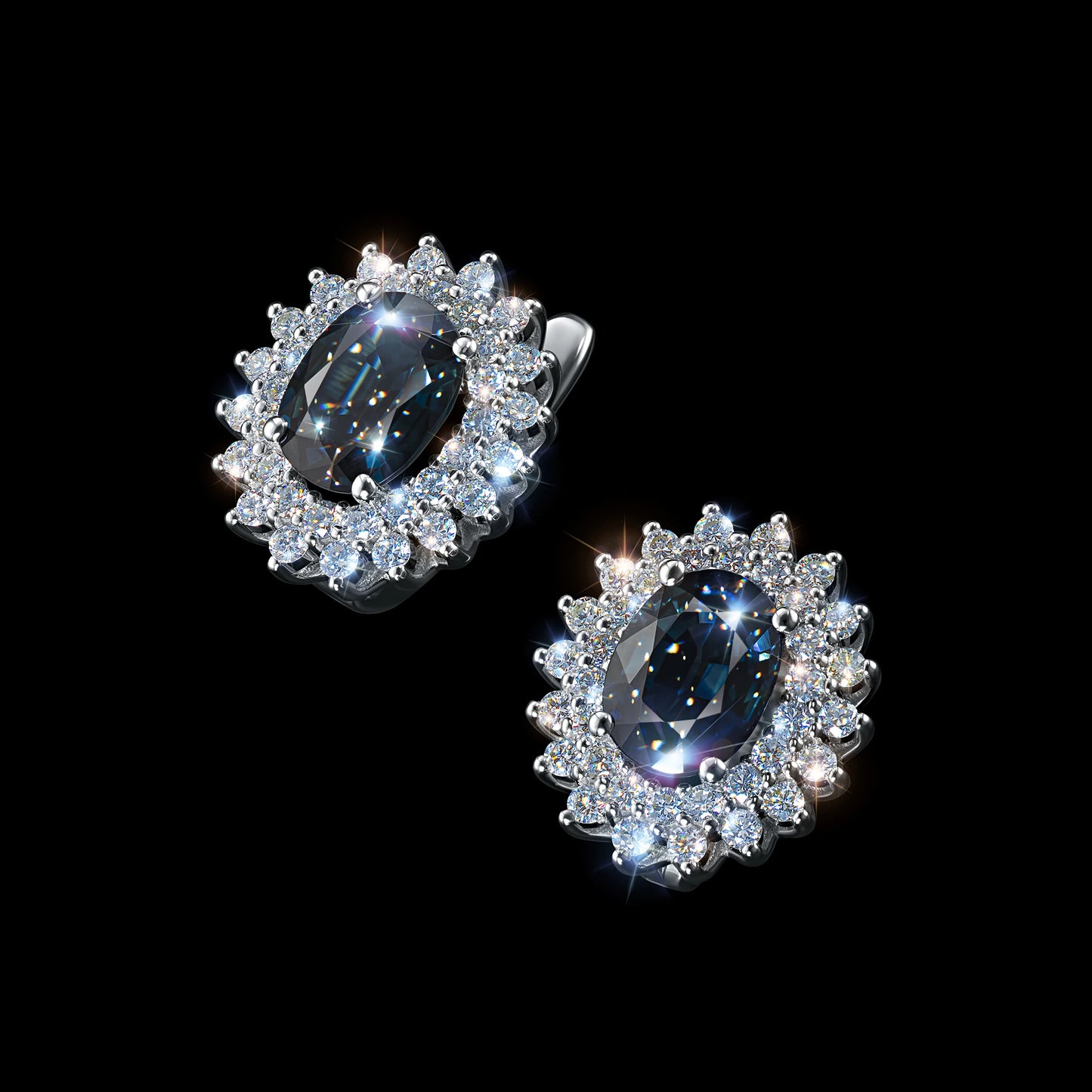 14K White Gold Earrings with Sapphire and Lab-Created Diamonds 66.100 CT.TW