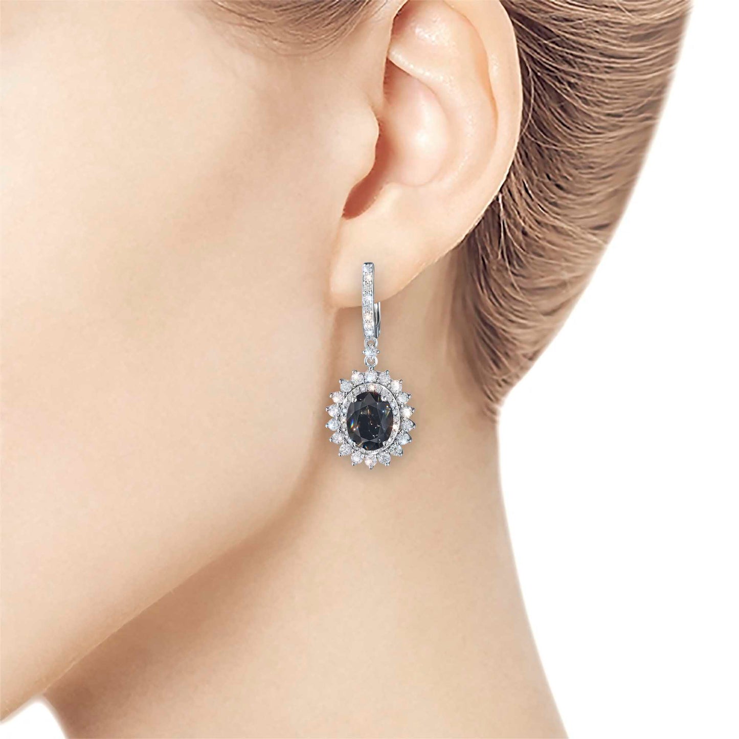 14K White Gold Earrings with Sapphire and Lab-Created Diamonds 55.280 CT.TW