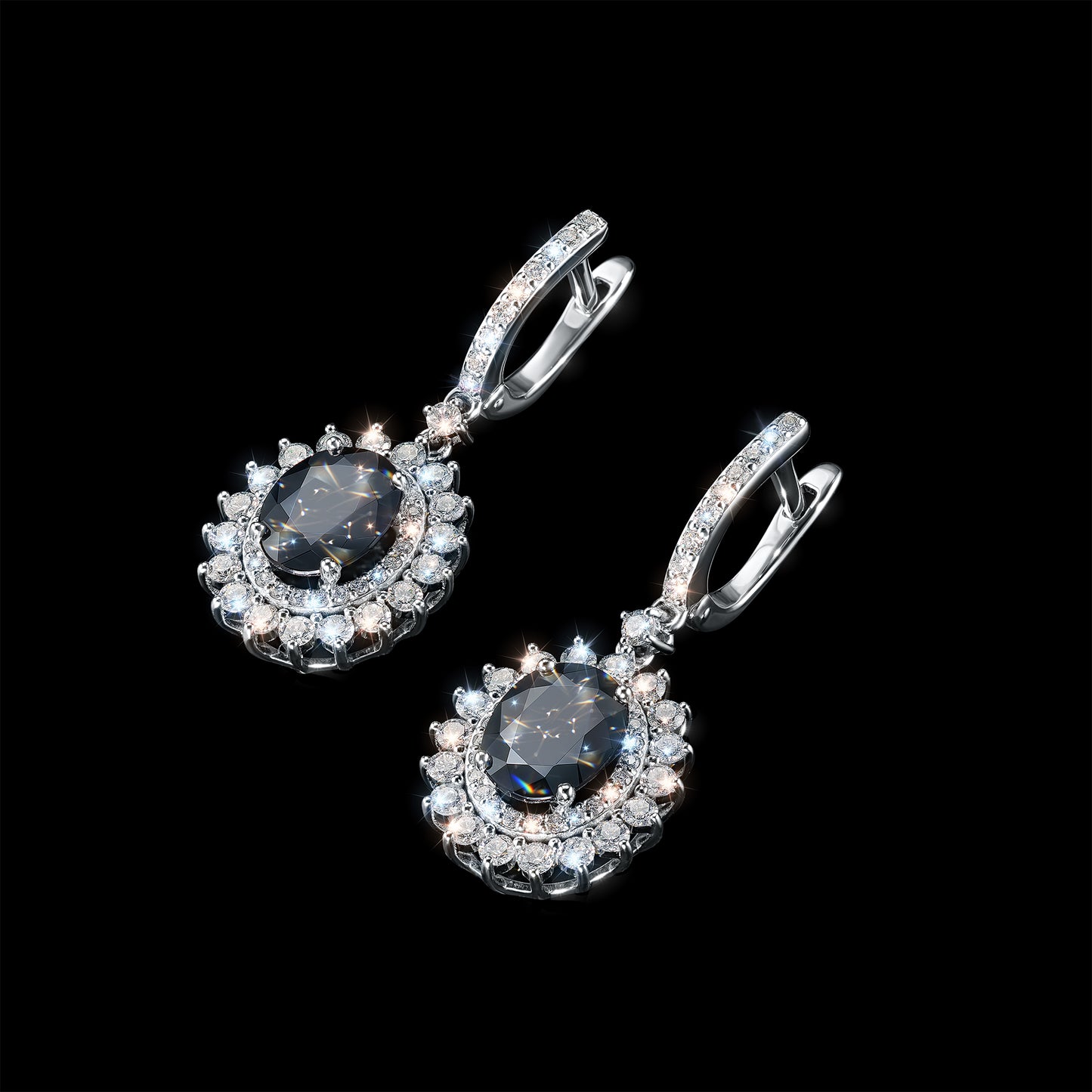 14K White Gold Earrings with Sapphire and Lab-Created Diamonds 55.280 CT.TW