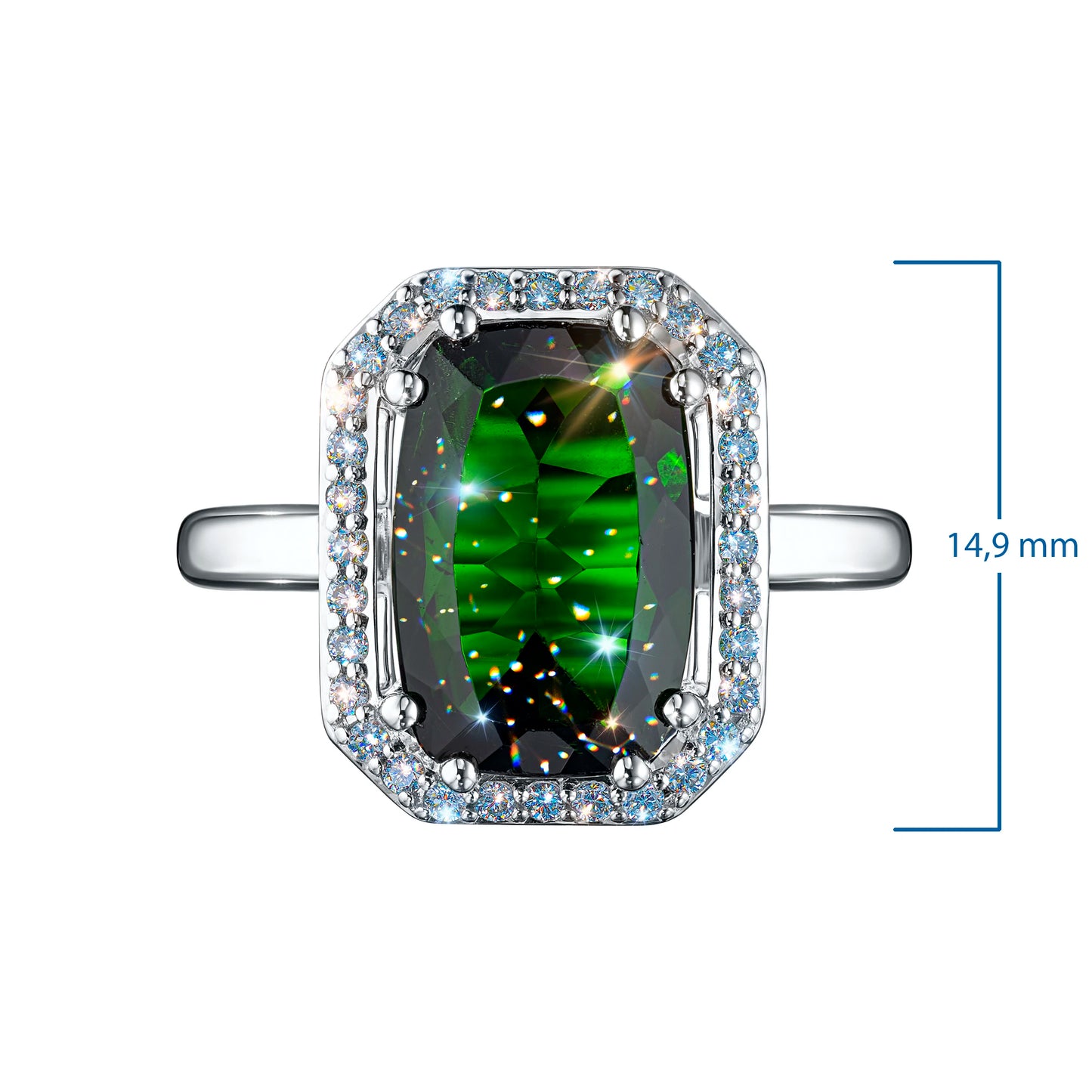 14K White Gold Ring with Chrome diopside and Lab-Created Diamonds 6.460 CT.TW
