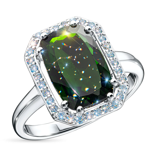 14K White Gold Ring with Chrome diopside and Lab-Created Diamonds 6.460 CT.TW