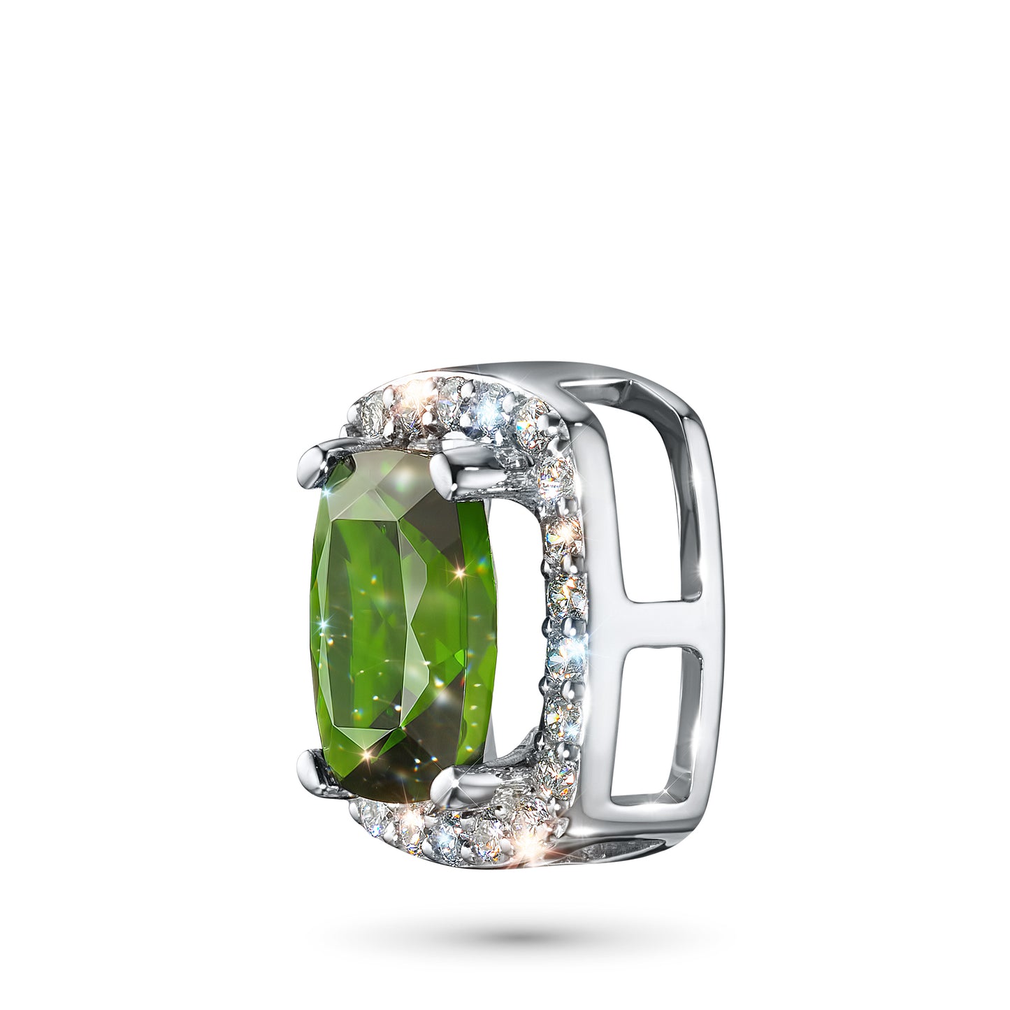 14K White Gold Pendant with Chrome diopside and Lab-Created Diamonds 2.620 CT.TW