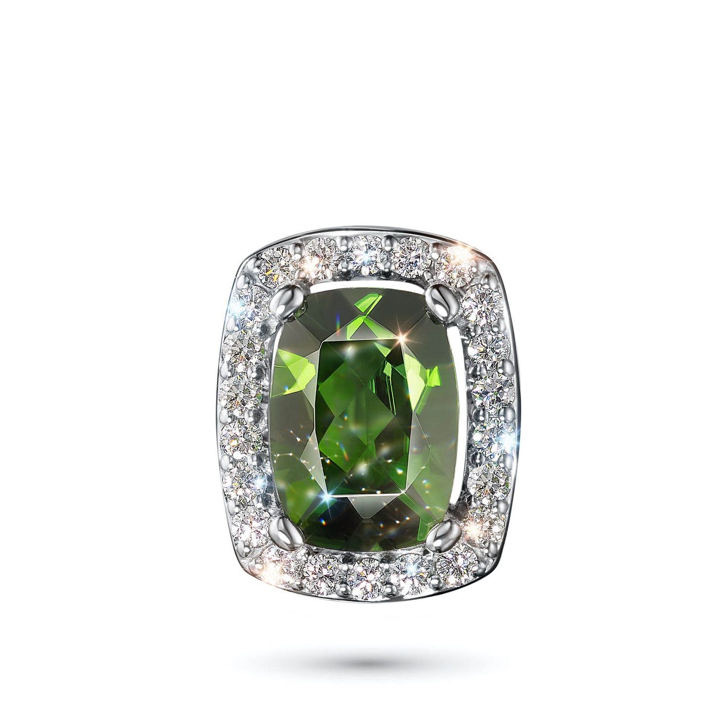14K White Gold Pendant with Chrome diopside and Lab-Created Diamonds 2.620 CT.TW