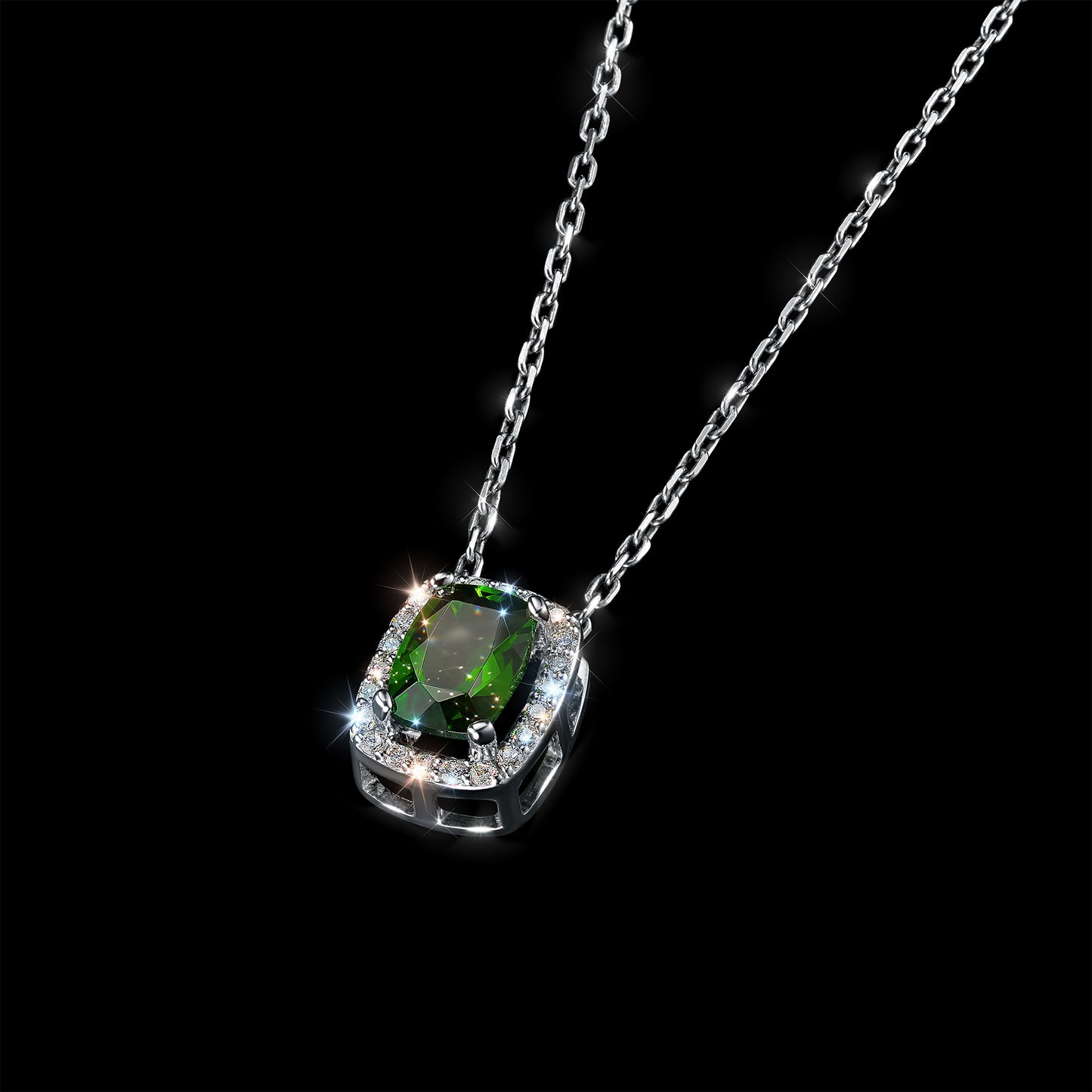 14K White Gold Pendant with Chrome diopside and Lab-Created Diamonds 2.620 CT.TW
